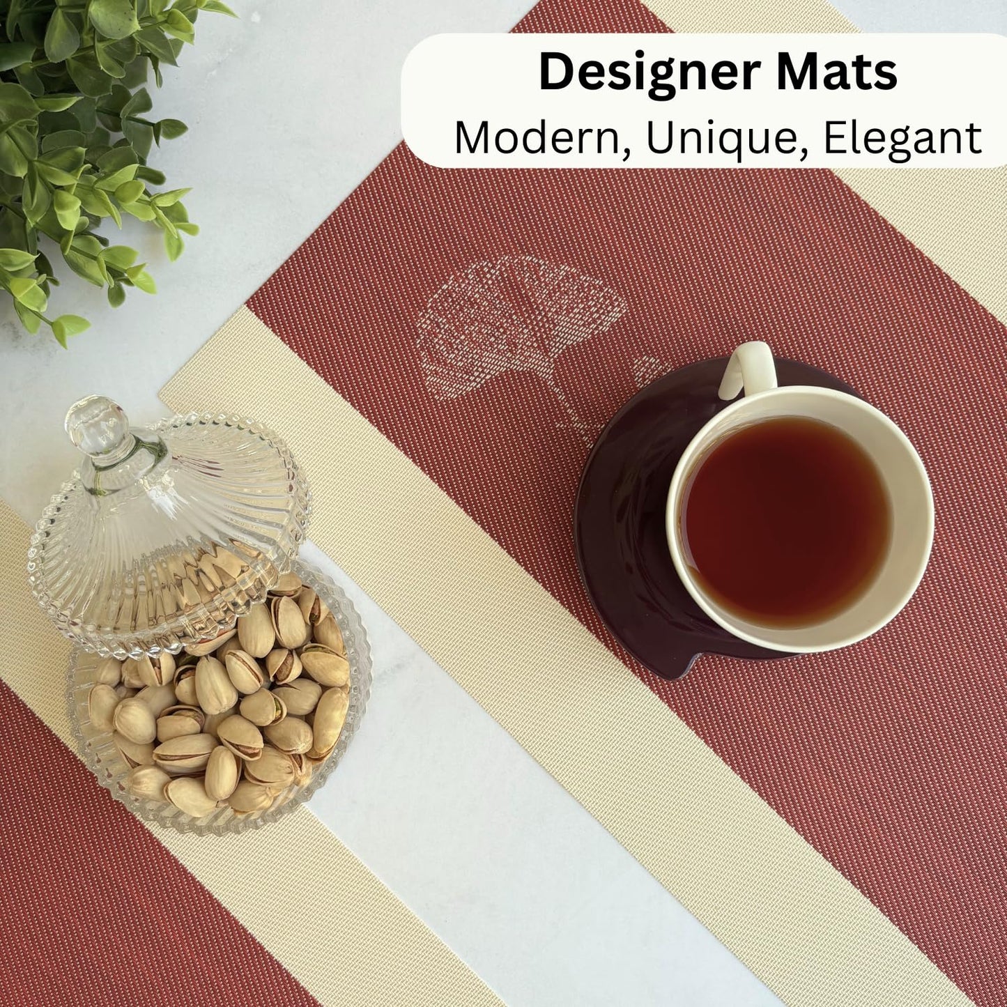 Premium Garnet Bloom Woven PVC Dining Table Placemats Set of 4 | Anti-Skid, Wipeable Kitchen & Table Decor Mats