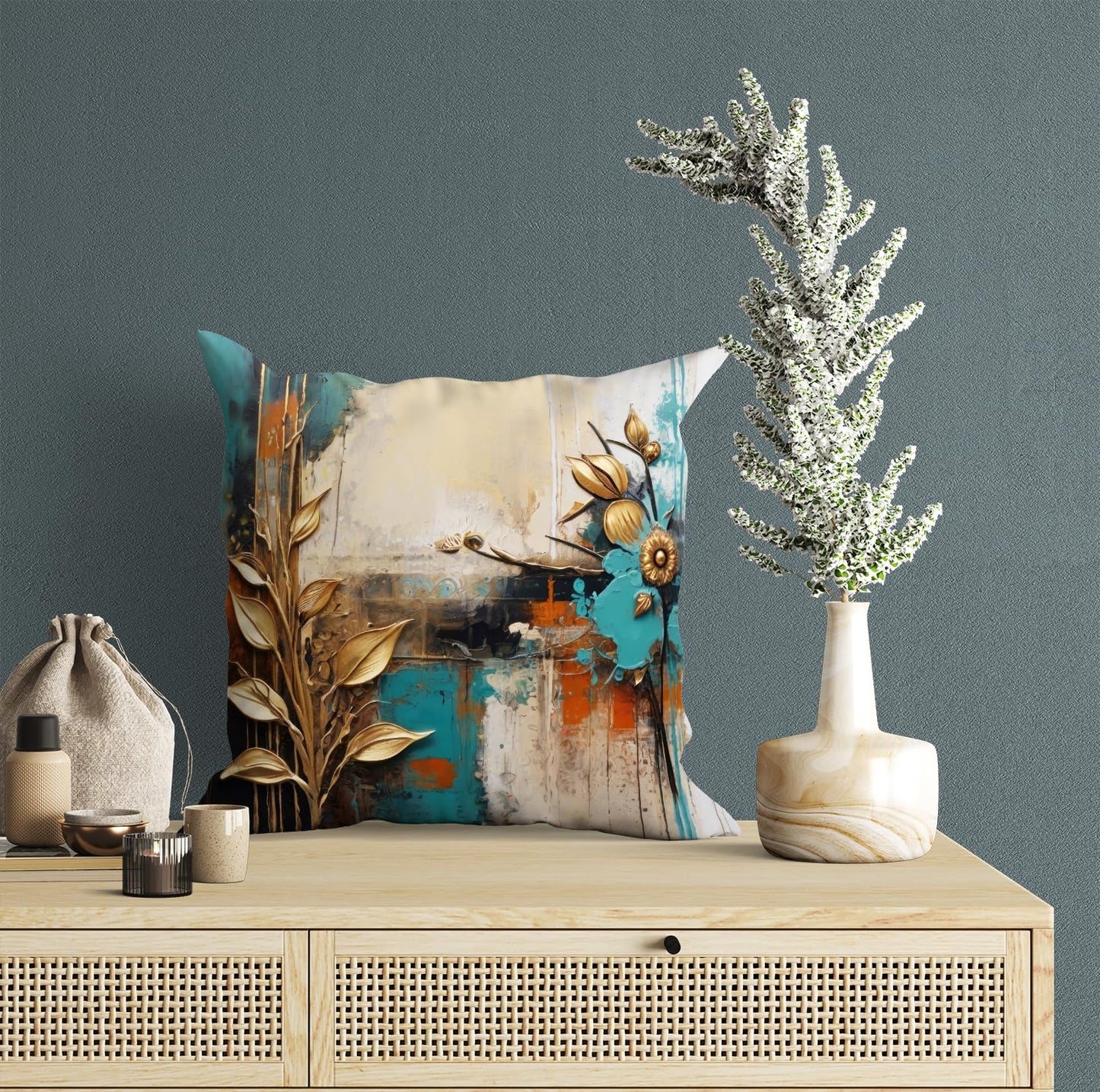 SCPmarts Flower Printed Satin Cushion Covers Set of 5, 16x16 Inch | Soft Decorative Throw Pillow Covers for Sofa & Home Decor