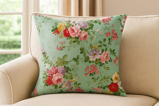 Designer Printed Jute Cushion Cover 18x18 Inch - Set of 2 Decorative Throw Pillow Covers for Sofa, Couch, Bed | Home Decor Green