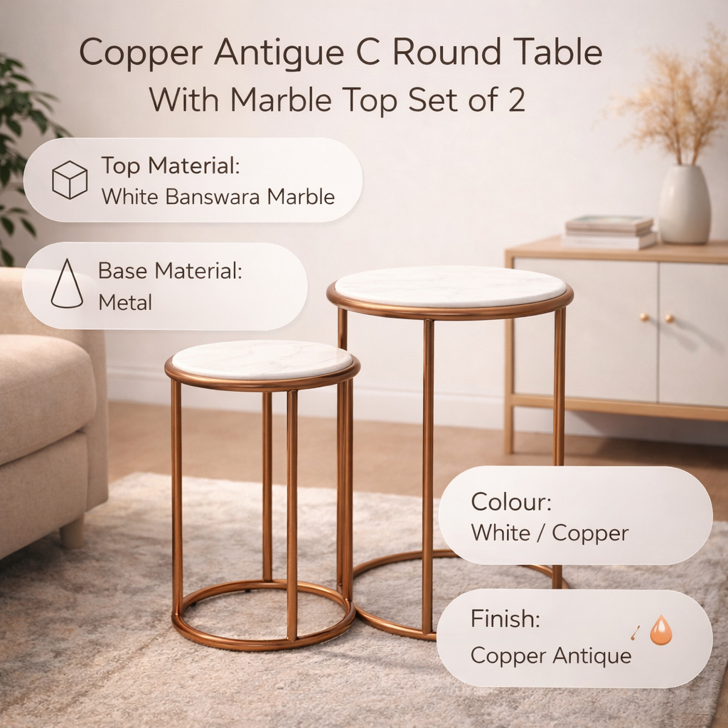 Copper & Marble C-Shape Nesting Tables – Set of 2 Side Table