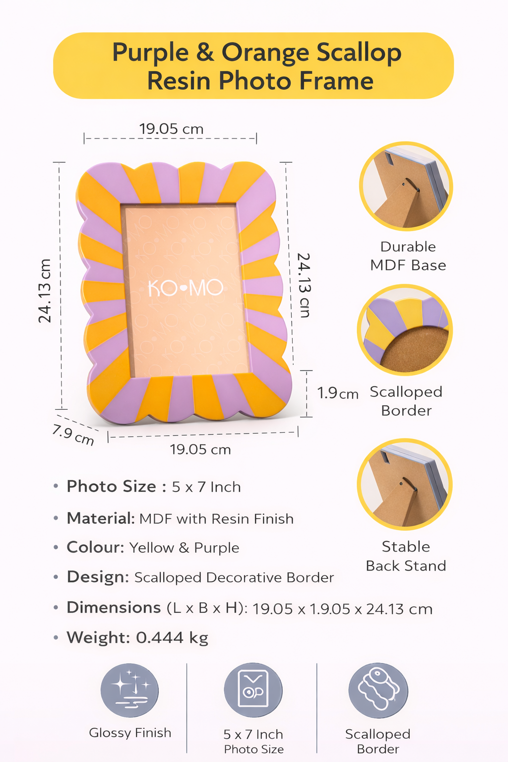 Purple & Orange Scallop Resin Photo Frame 5x7 Inch