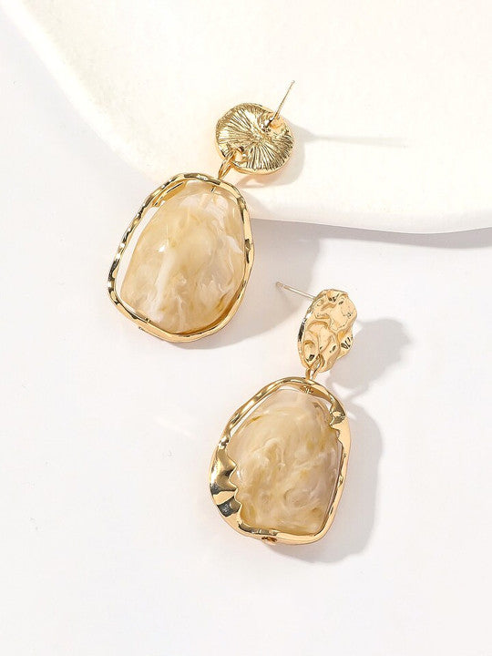 Modern Dangler Earrings – Gilt Finish – Sleek White Design