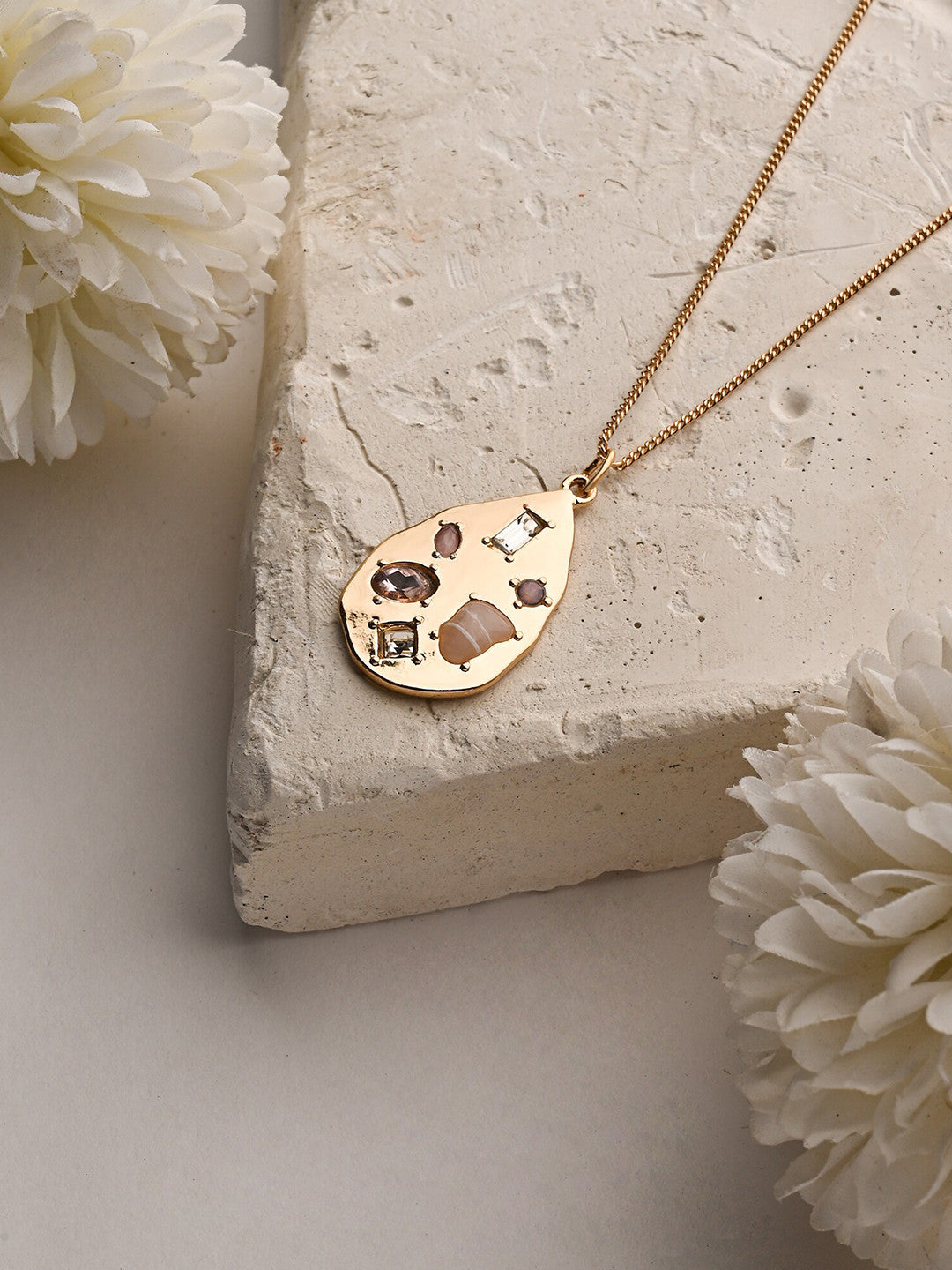 Stone-Studded Necklace – Fashion Jewellery – Gold-Toned Alloy – 46cm Length