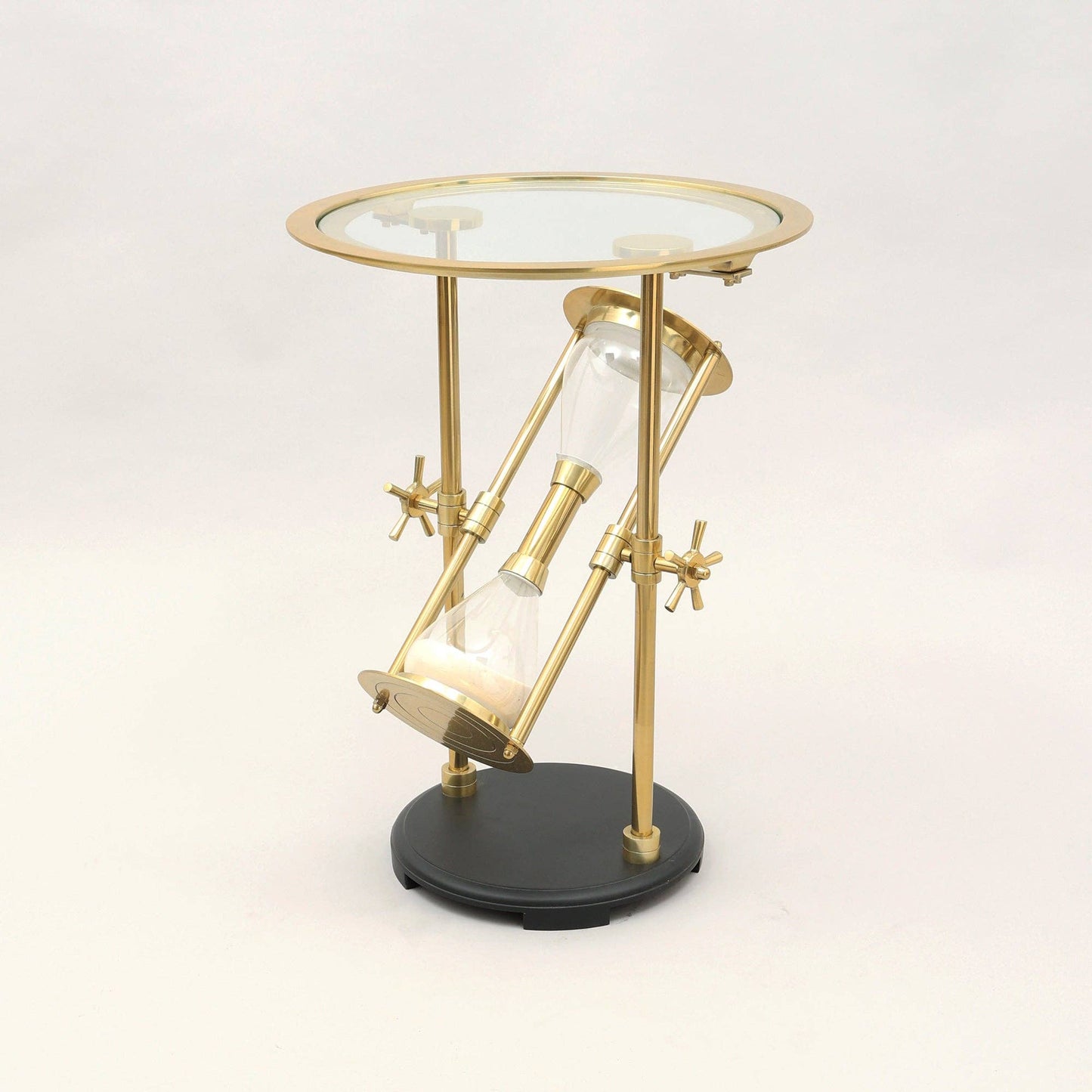 Decorative Sand Timer Table – Gold & Black Base