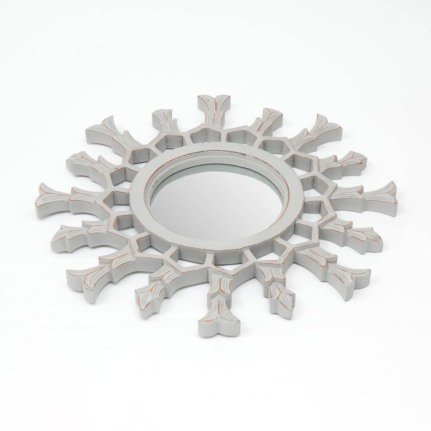 Hand-Carved Metallic Wooden Sunburst Wall Mirror - Decorative Statement Mirror for Living Room, Entryway & Bedroom Decor