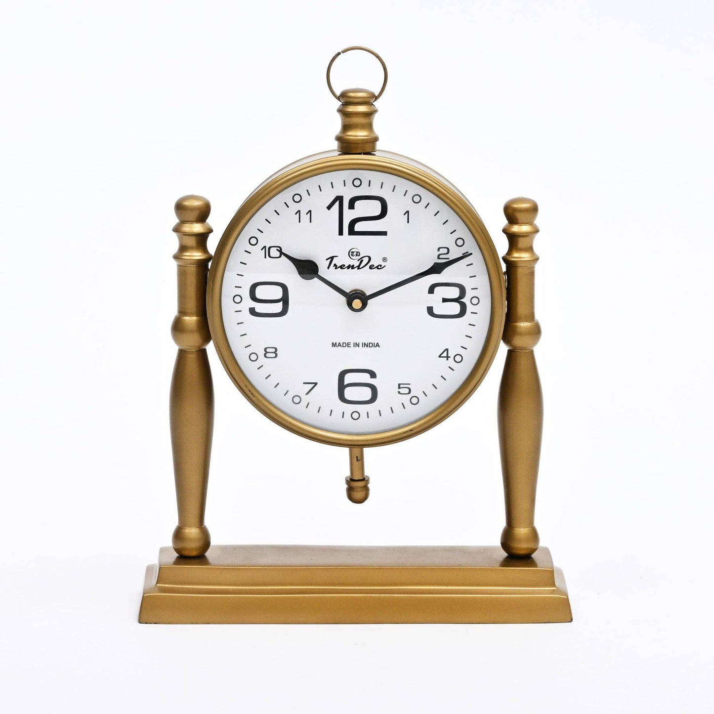 Antique Pillar Frame Desk Clock - Vintage Brown Table Clock