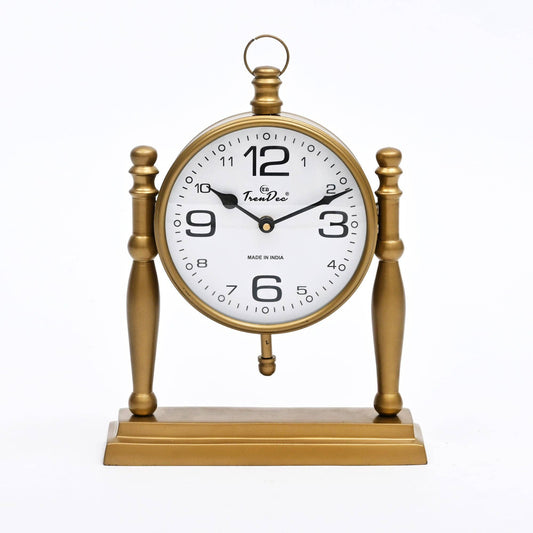 Antique Pillar Frame Desk Clock - Vintage Brown Table Clock