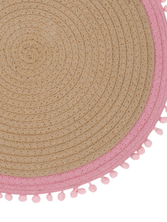 Set of 2 - Textured Dining Mats – Table Accessories – Cotton Weave, Pom Pom Accent