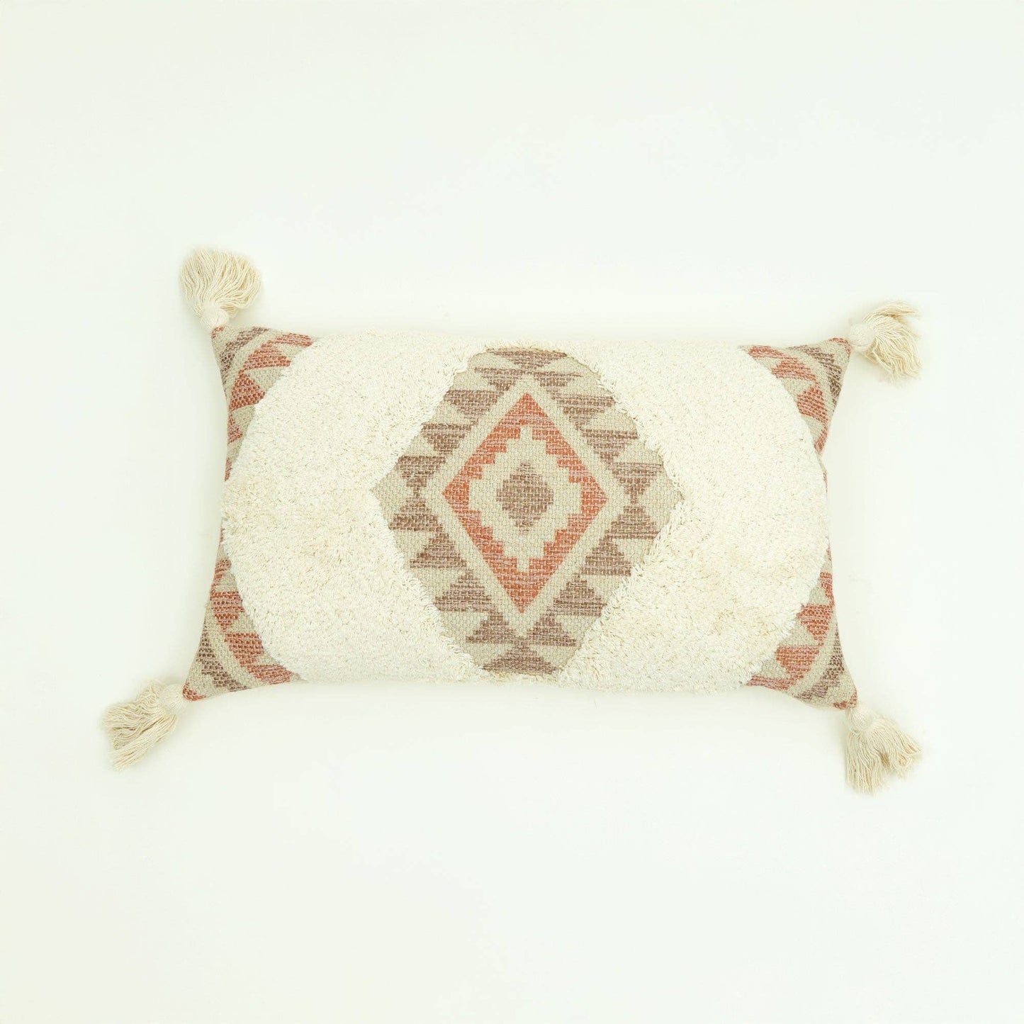 Desert Mirage Tufted Cushion with Tassels – Beige | 60x35 cm