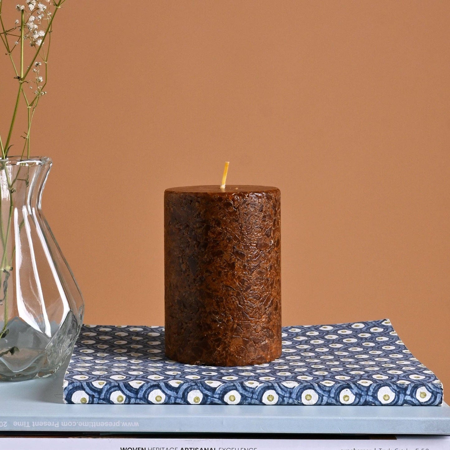 Lavender Rosemary Marble Pillar Candle – Sandstone Finish | Handcrafted Wax Candle with Soothing Lavender & Rosemary Aroma