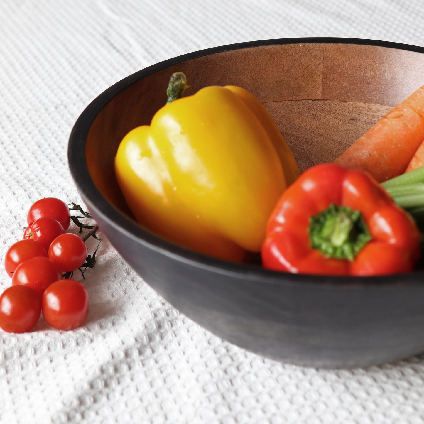 Mango Wood Serving Bowl - Dual Tone Matte Black & Acacia