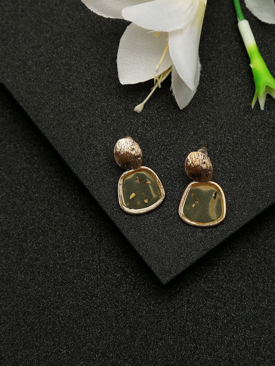 Contemporary Studs – Earrings – Gold-Plated & Artificial Stones – 3 cm