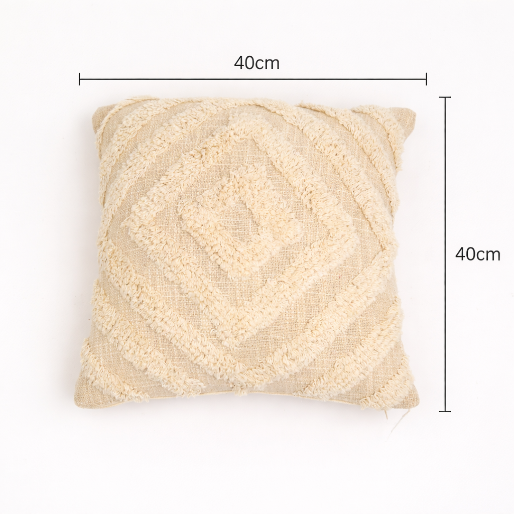 DiamondNest Tufted Cotton Cushion – Natural 40 × 40 cm