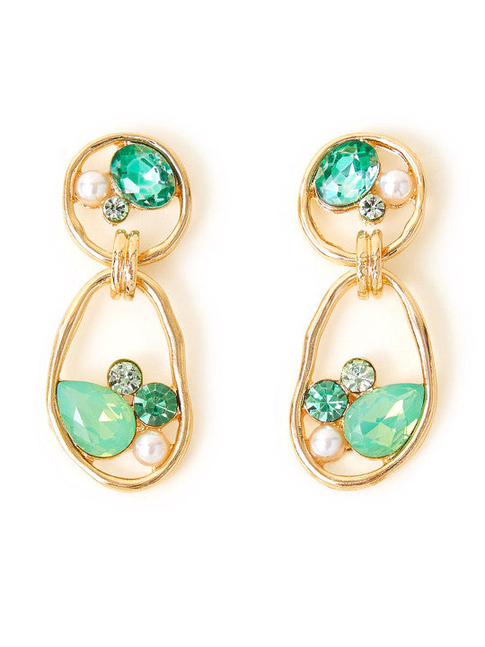 Green Cabochon Teardrop Accent – Gold-Tone Plated – Secure Post Back
