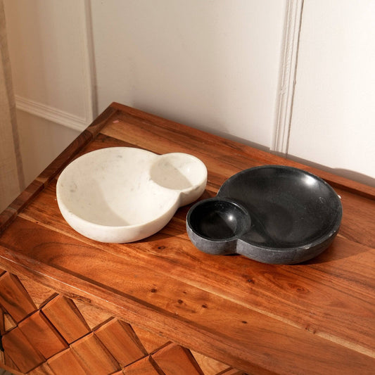 Black Natural Stone Two Compartment Serving Dish