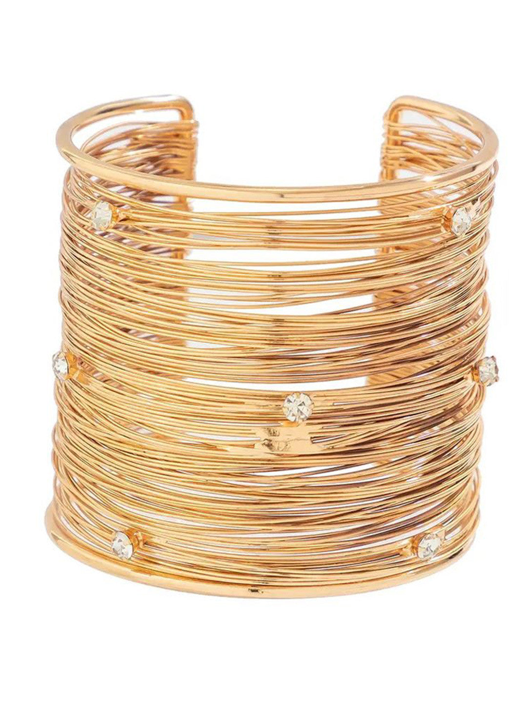 Gold-Plated Crystals Studded Cuff Bracelet – Fashion Accessory – Gold-Toned Metal – 6 CM Diameter