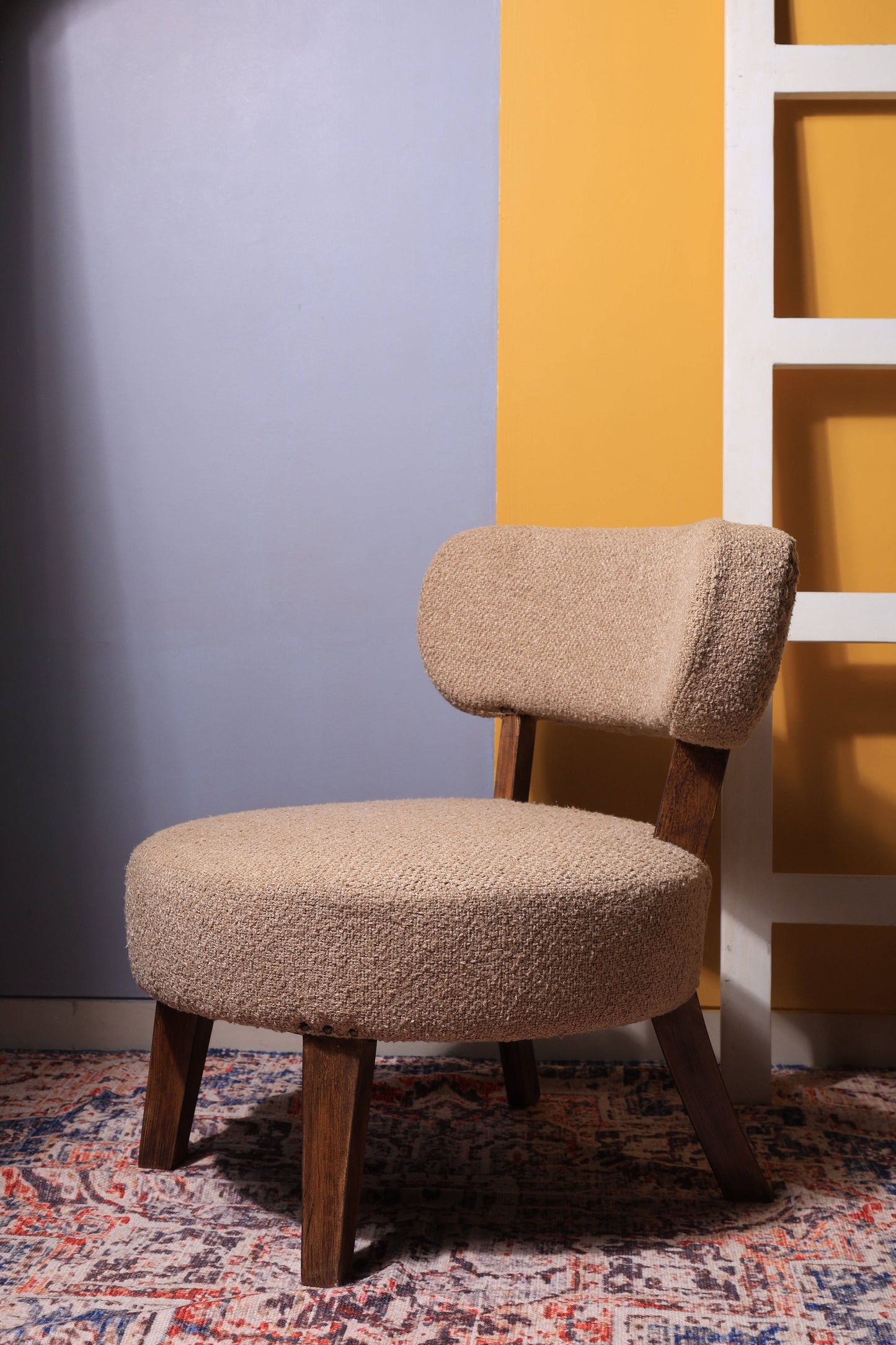 Beige Upholstered Accent Chair with Wood Legs