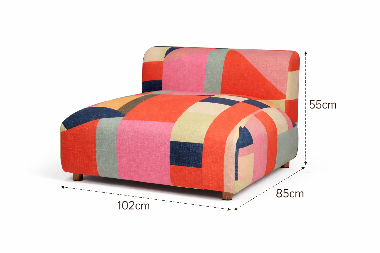 Geometric Cotton Floor Sofa with Armrest Multicolor