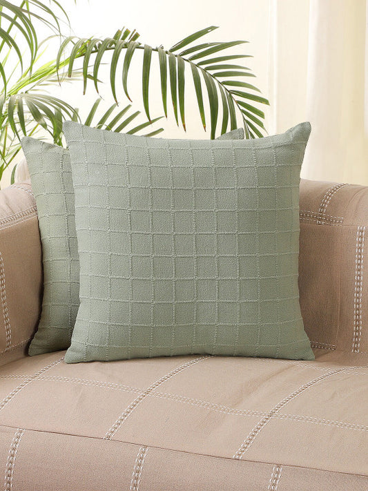 Set of 2 - Checked Accent Pillow Covers – Cotton Throw Pillow Cases – Zip Closure – 40x40 cm