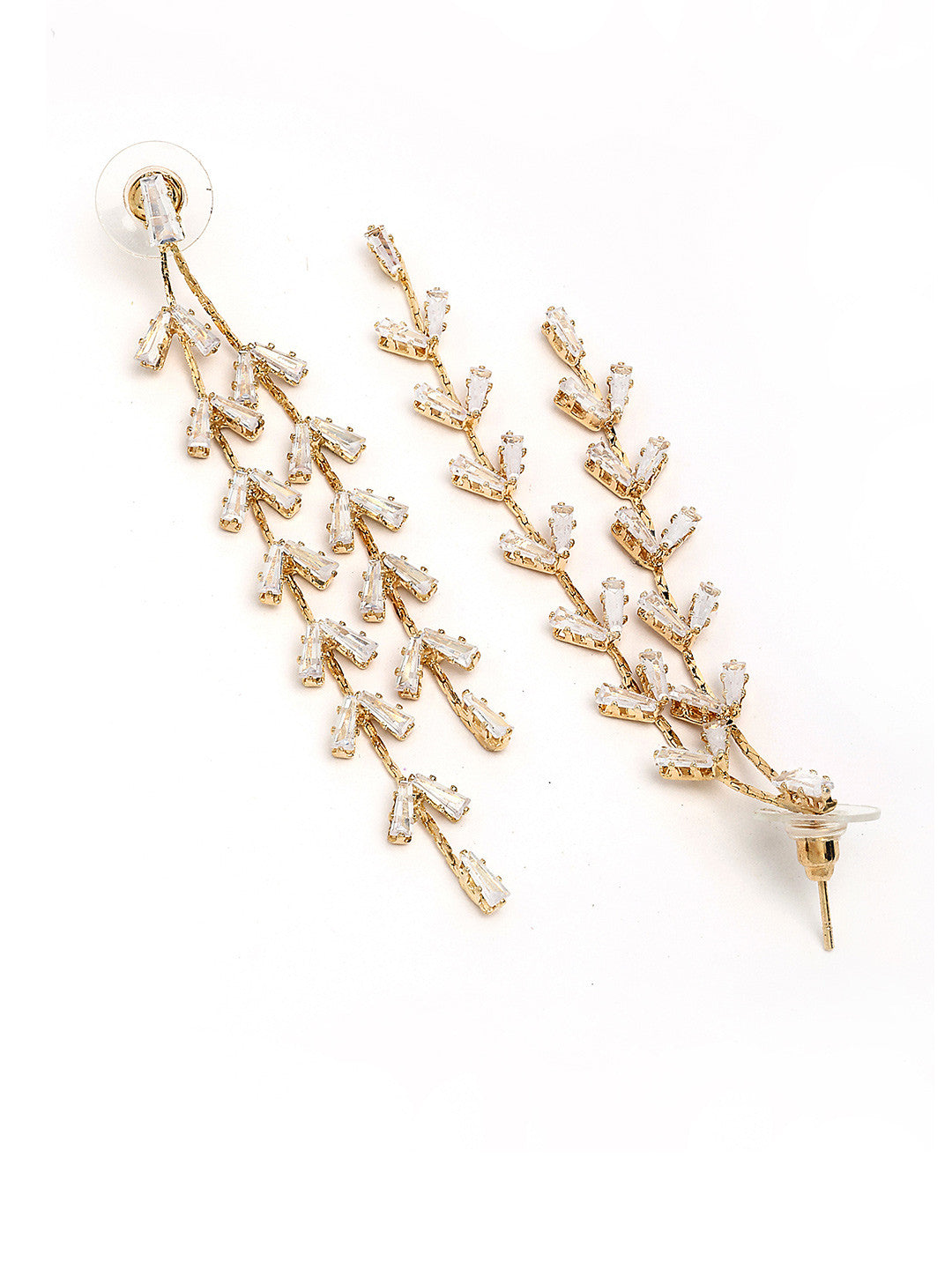 Contemporary Drop Earrings – Gold-Plated Jewellery – Cubic Zirconia – 7.9 cm Length