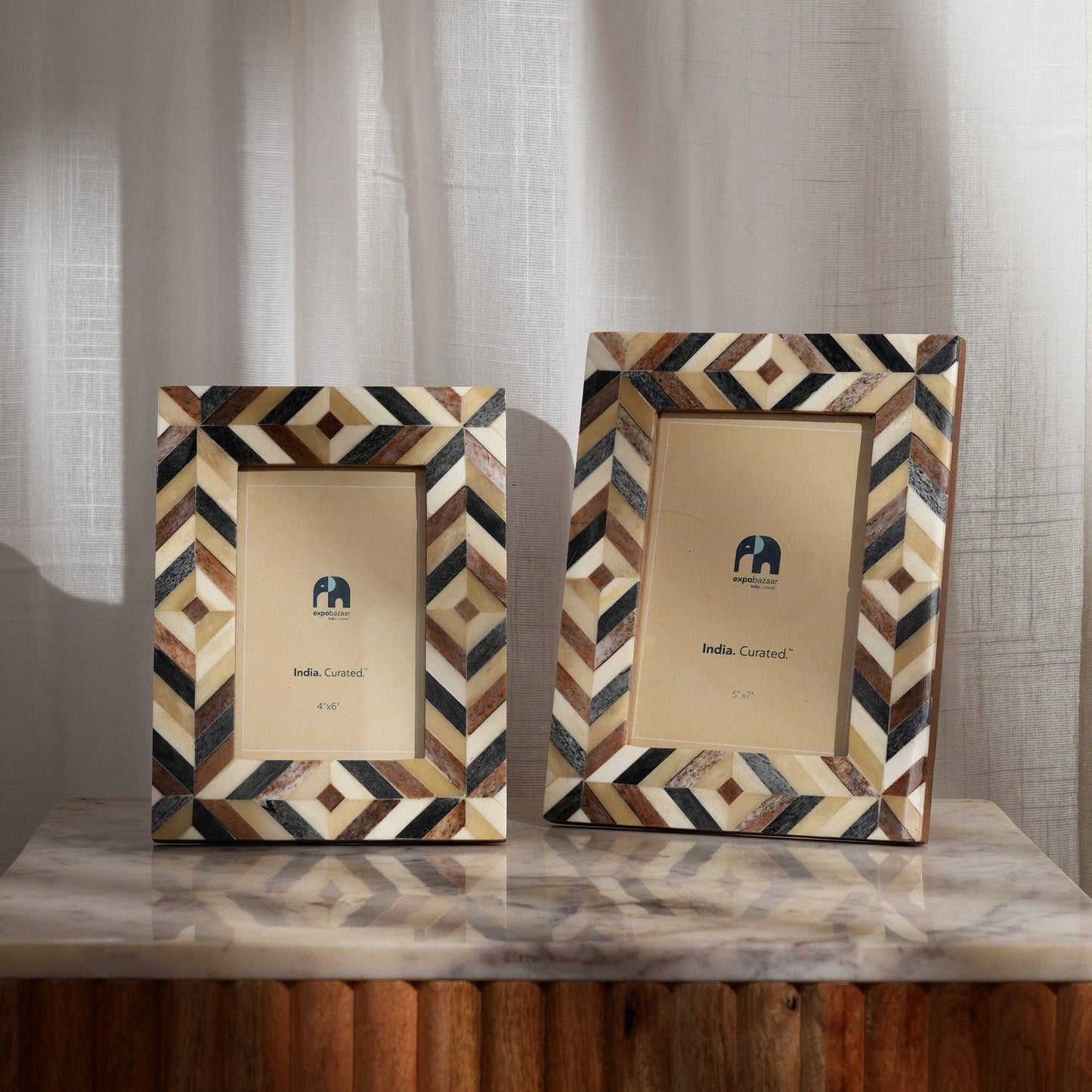 Rectangular Inlay Photo Frame – Brown & Grey Brick Pattern