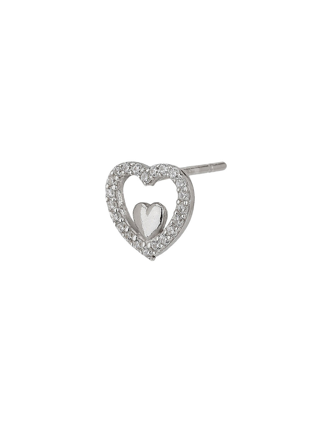 925 Sterling Silver Heart Studs – Rhodium-Plated Earrings – CZ Accented – 0.90 cm