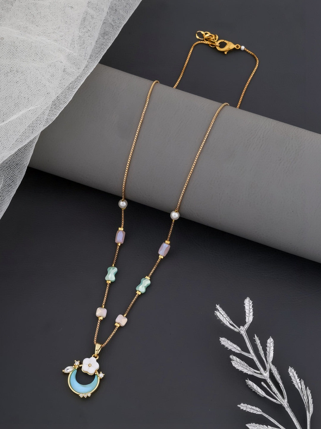 Gold-Plated Brass Necklace – Crystal Accent – Boutique Jewelry