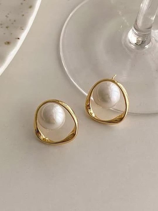 Contemporary Beaded Studs – Gilt Finish, Simulated Pearl