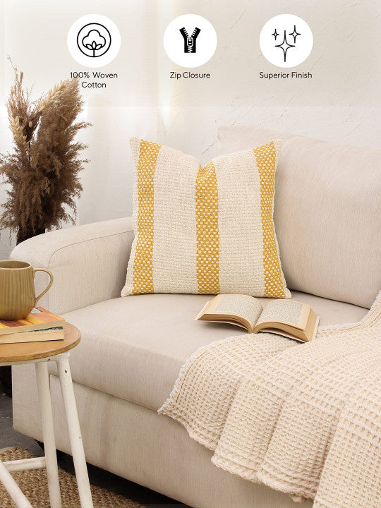Square Yellow Striped Pillow Covers – Cotton – 2pc Set