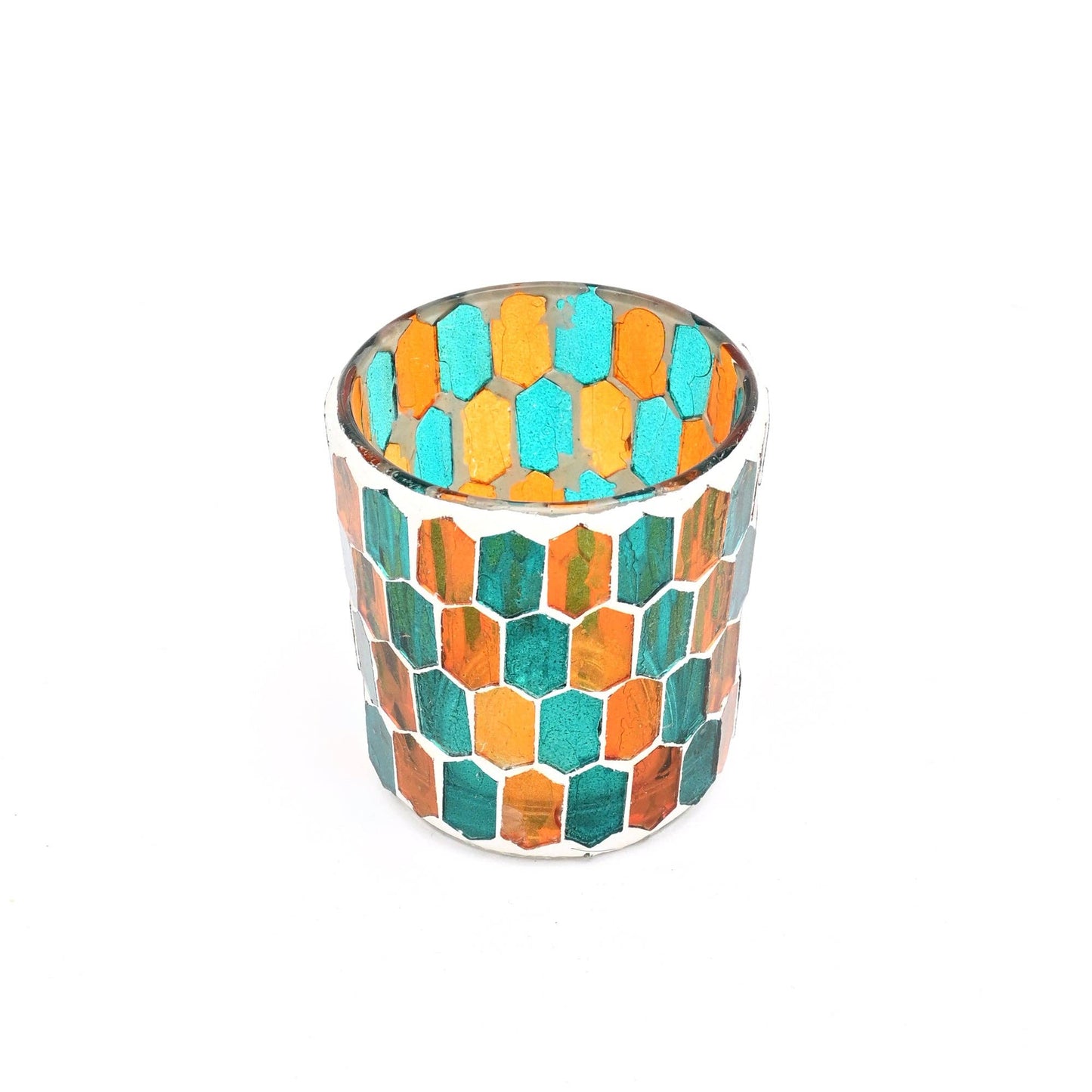 Round Mosaic Glass Votive Candle Holder – Handmade Decorative Tealight Holder