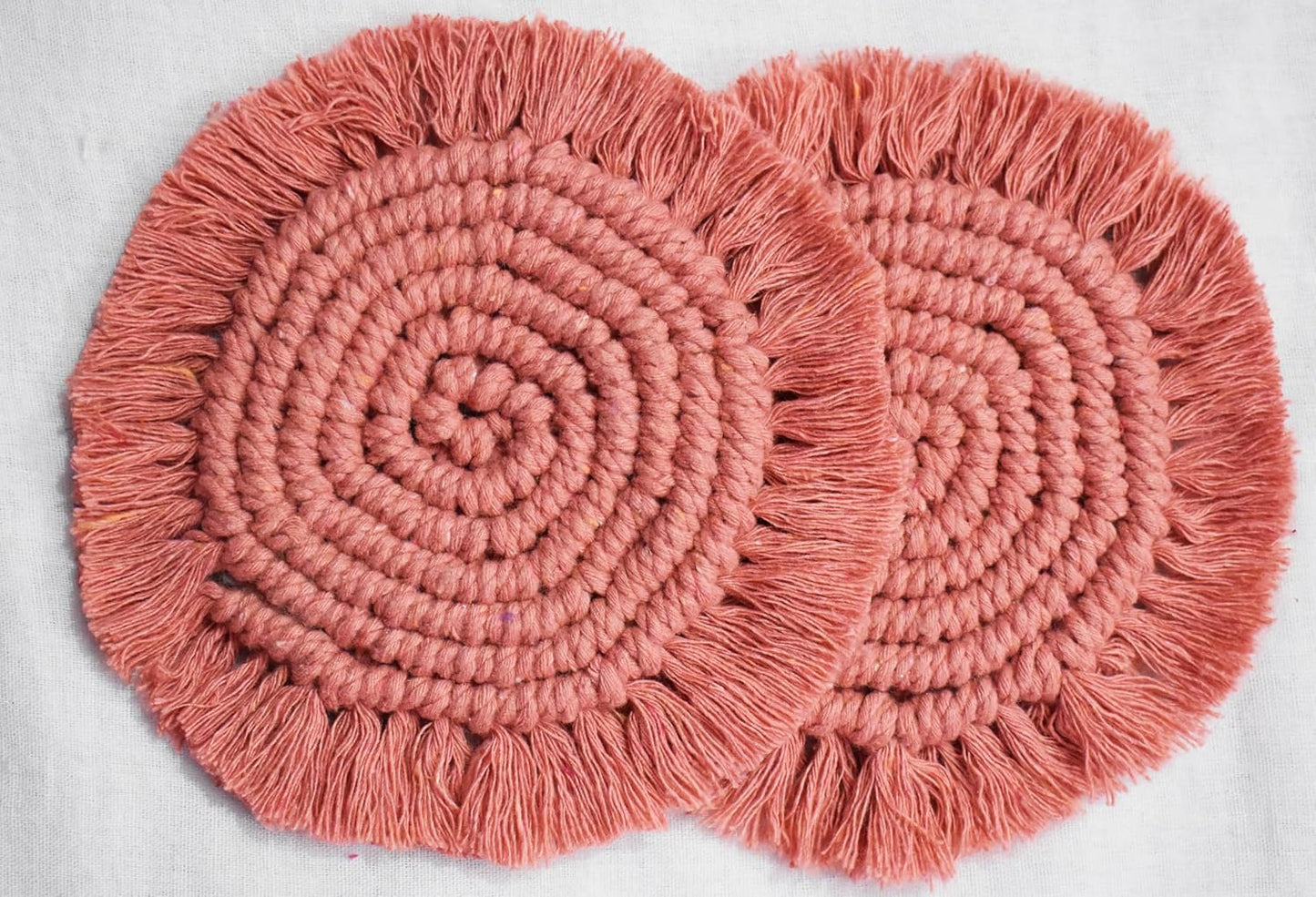 Rose Macrame Handwoven Cotton Coaster Set – 6" Diameter, 2-Pack
