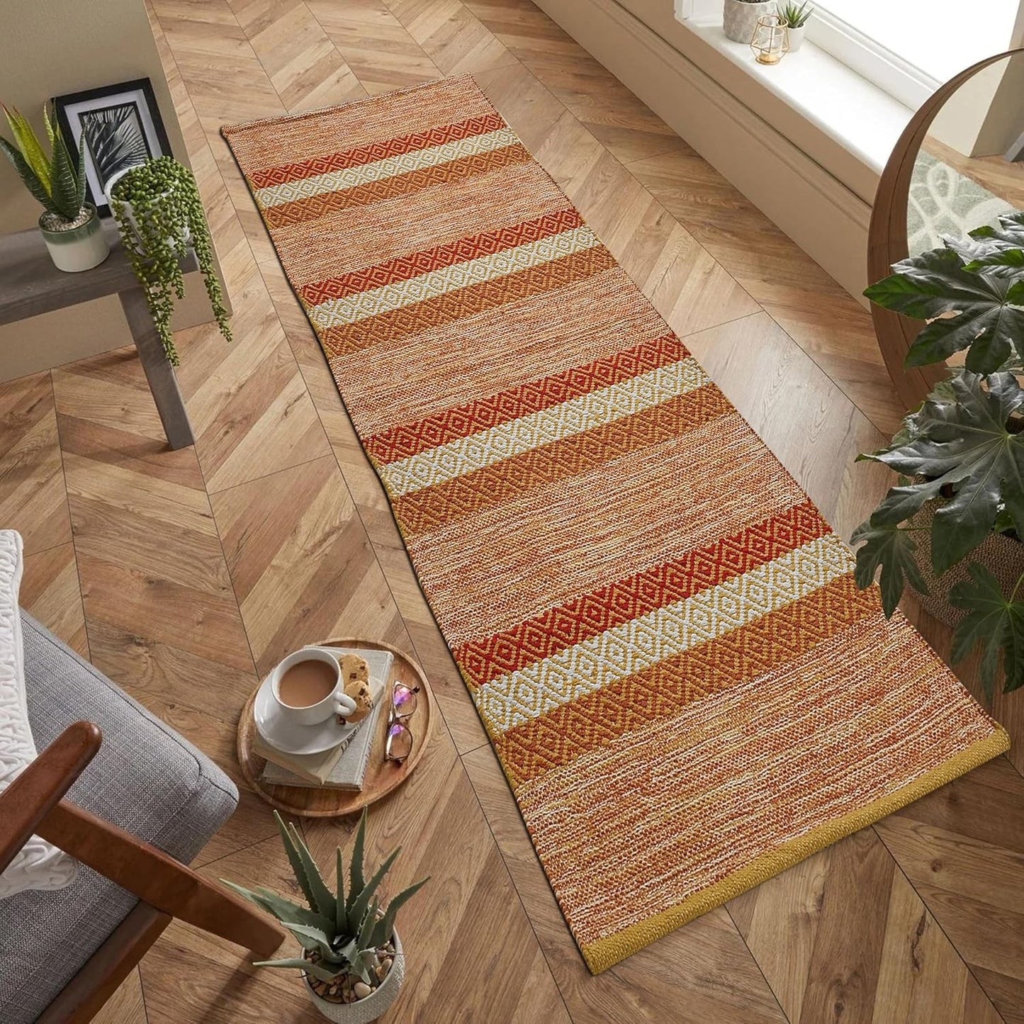 Hand Woven Tufted 100% Cotton Designer Rug, Carpet, Bedside Runner 2x5 ft | Bedroom, Living Room, Floor Decor, Eco-Friendly