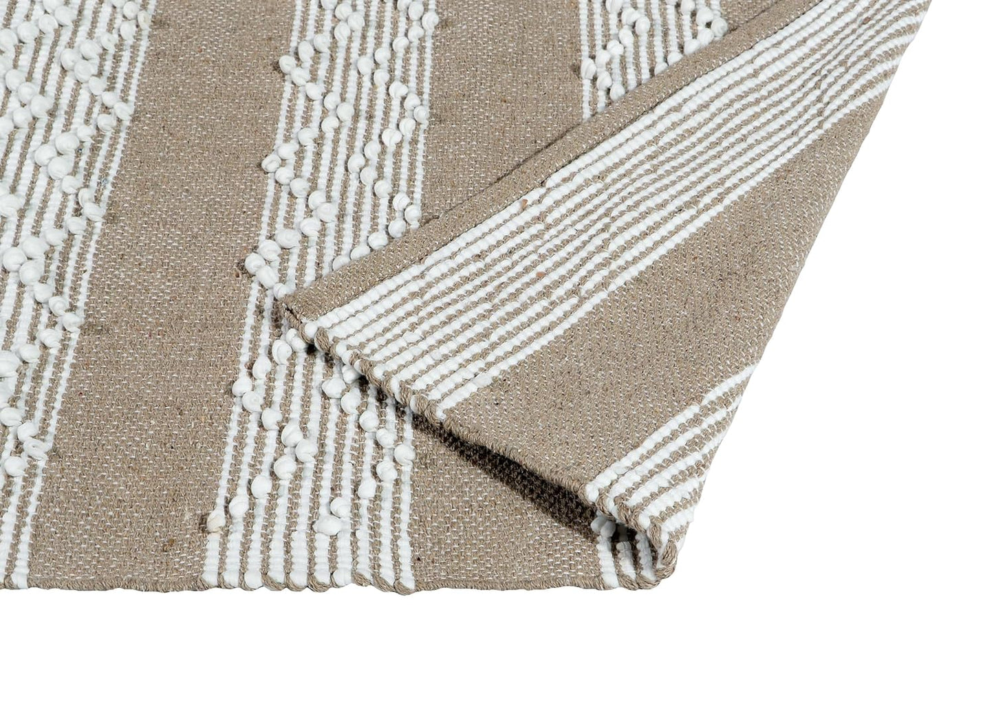 Modern Hand Woven 100% Natural Cotton Diamond Pattern Rug, Carpet, Bed Side Runner 2x5 ft (Beige & White) | Bedroom, Living Room, Washable Floor Runner