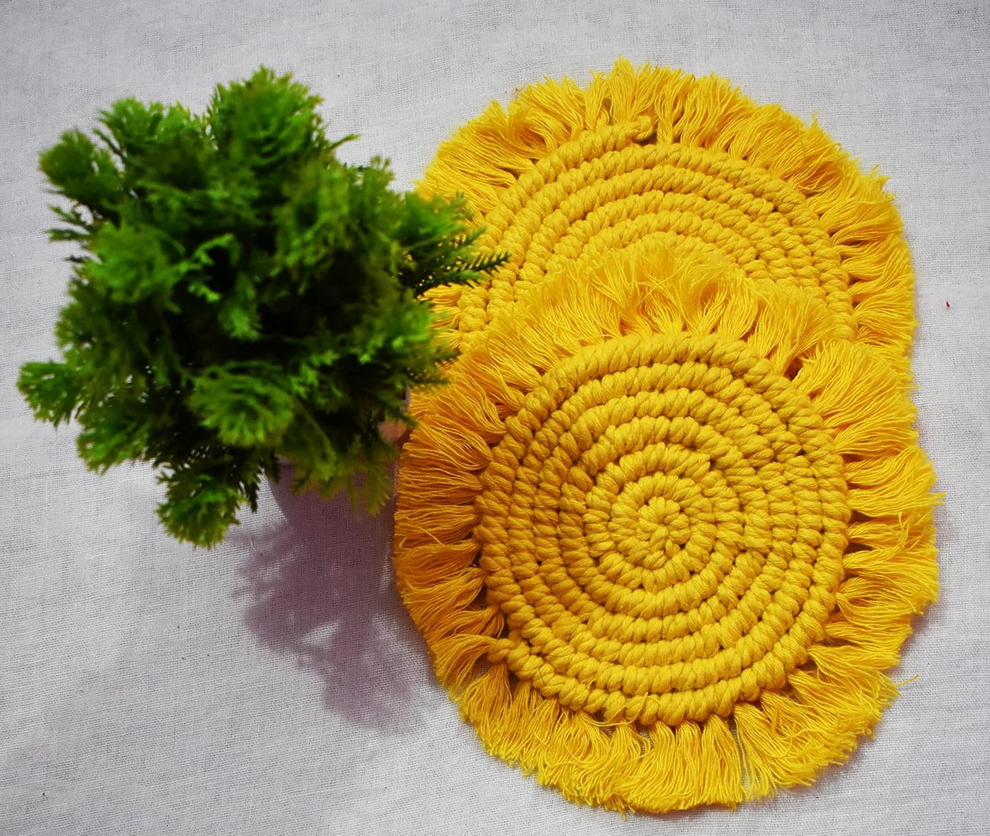 Handwoven Cotton Drink Coasters – 2pc – 6" Diameter