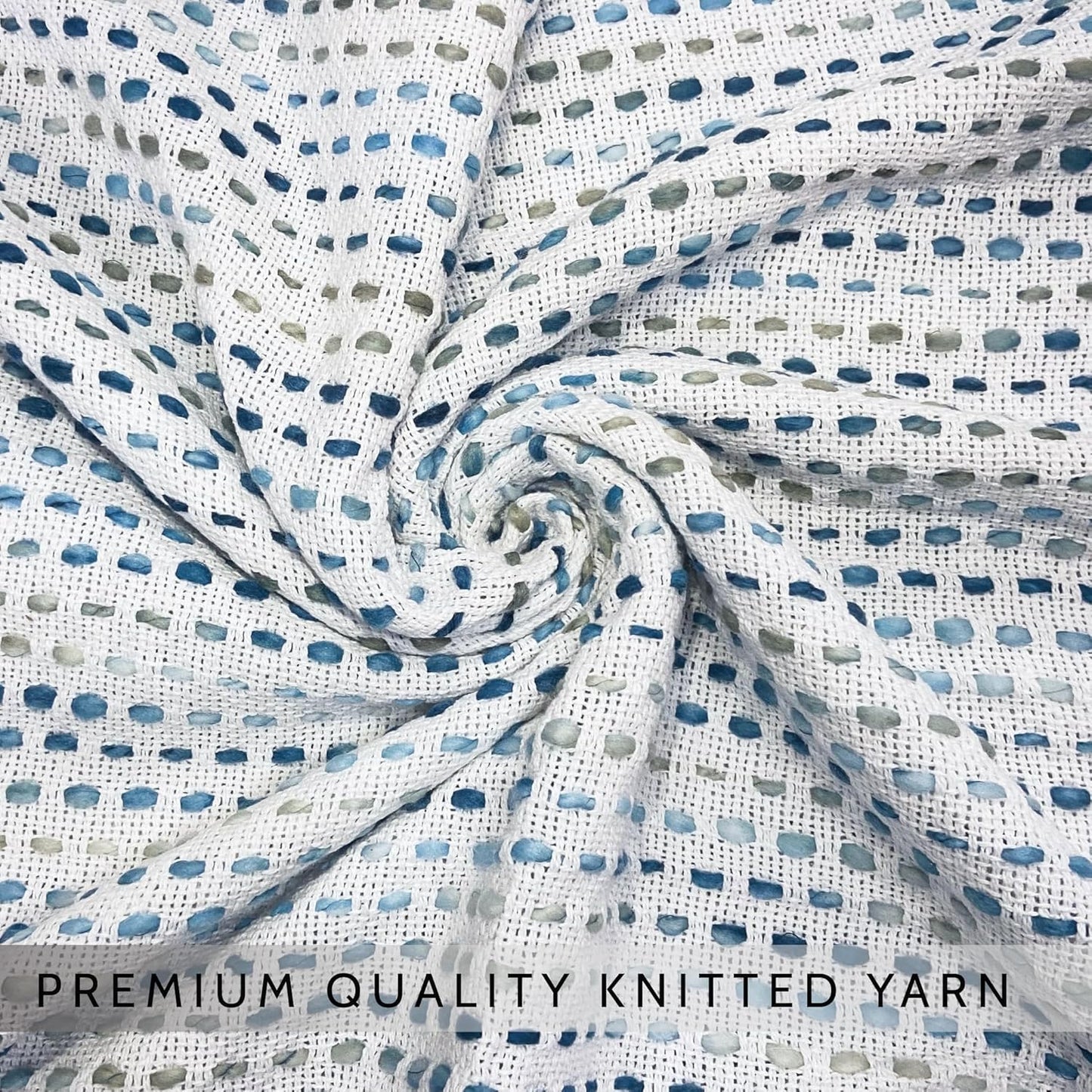 Handgebreide katoenen plaid – Geschikt voor alle seizoenen – Blauw met meerdere kwastjes – 203x132 cm