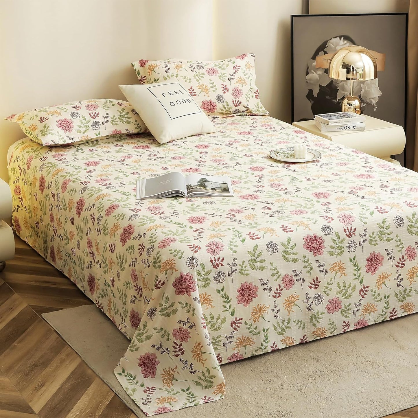 Ensemble de literie King Size - Coton nuage 300 fils/cm² - Motif floral 3 pièces