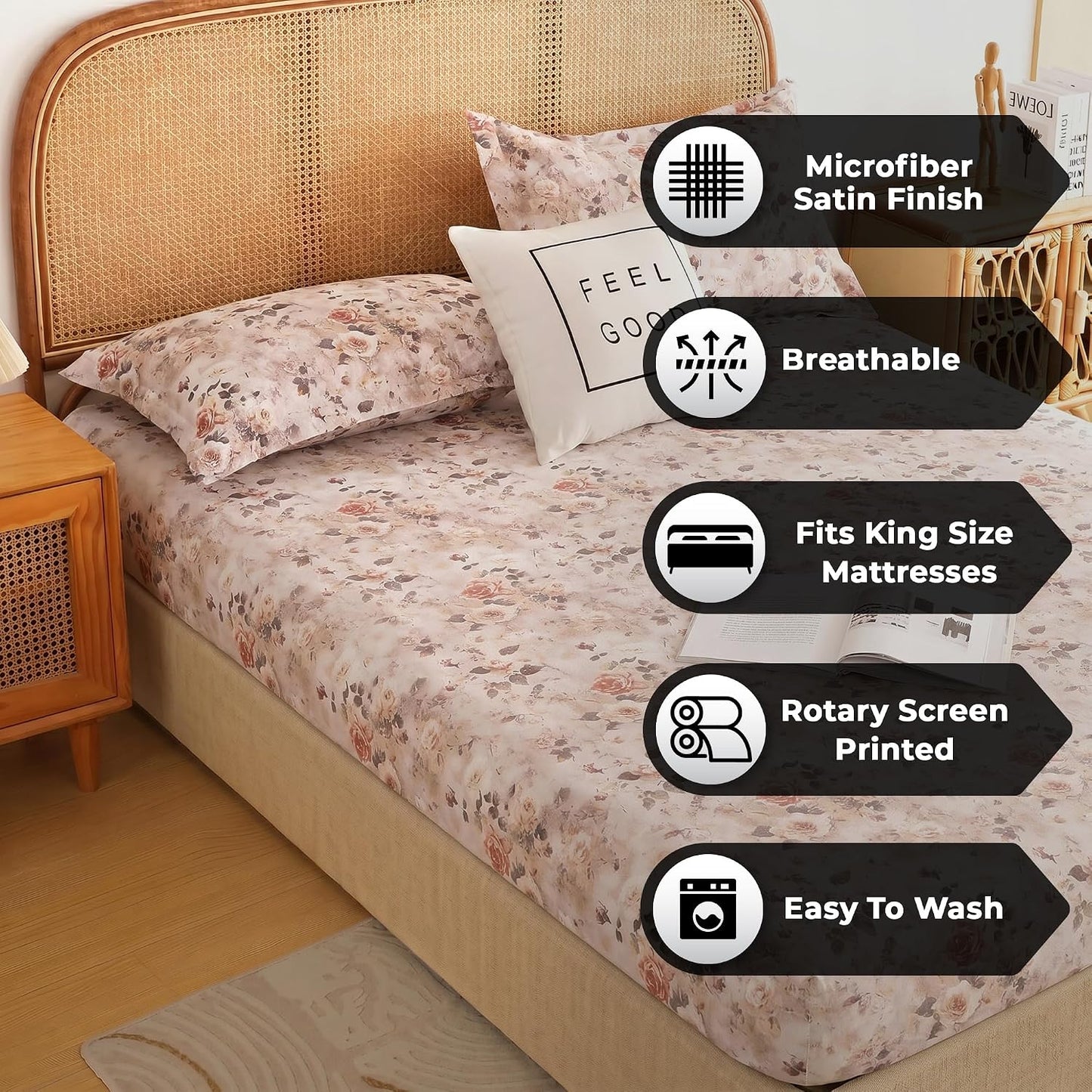 Bedsheet | Air Cotton Fade & Shrink | King Fitted, 3-Piece Pack