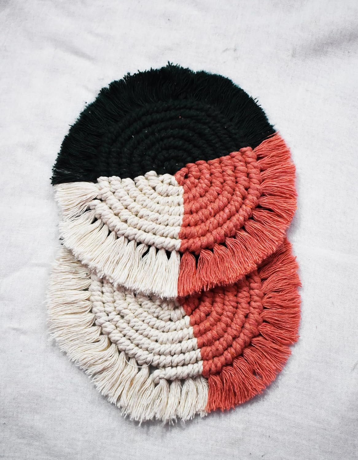 Multicolored Macrame Handwoven Cotton Coaster Set – 6" Diameter, 2-Pack