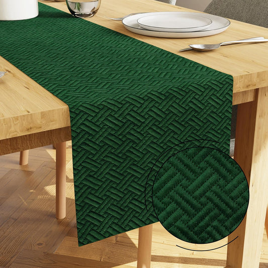 Forest Green Quilted Velvet Dining Table Runner 32x150 cm for 4-6 Seater | Machine Washable, Home Decor, Kitchen Linens