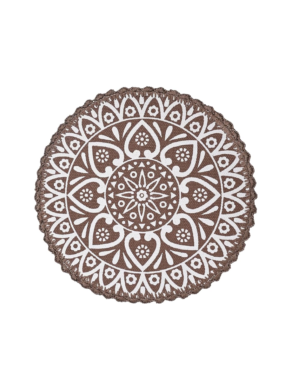 Jute & Cotton Crochet Antiskid Printed Round Table Mats, Set of 4 (38x38cm) | Heat Resistant Placemats for Dining & Home Decor