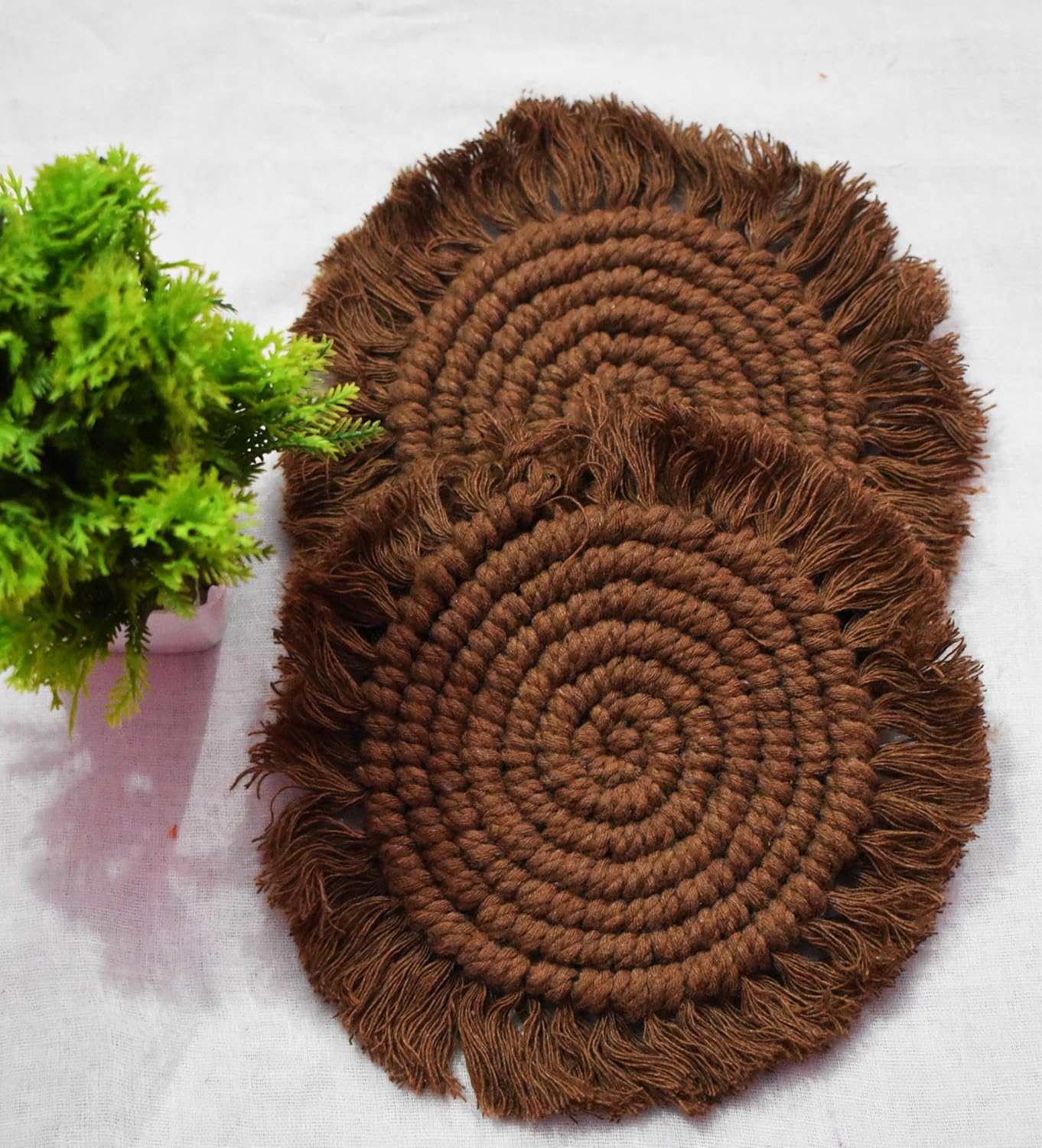 Macrame Handwoven Cotton Coaster Set – 6" Diameter, 2-Pack