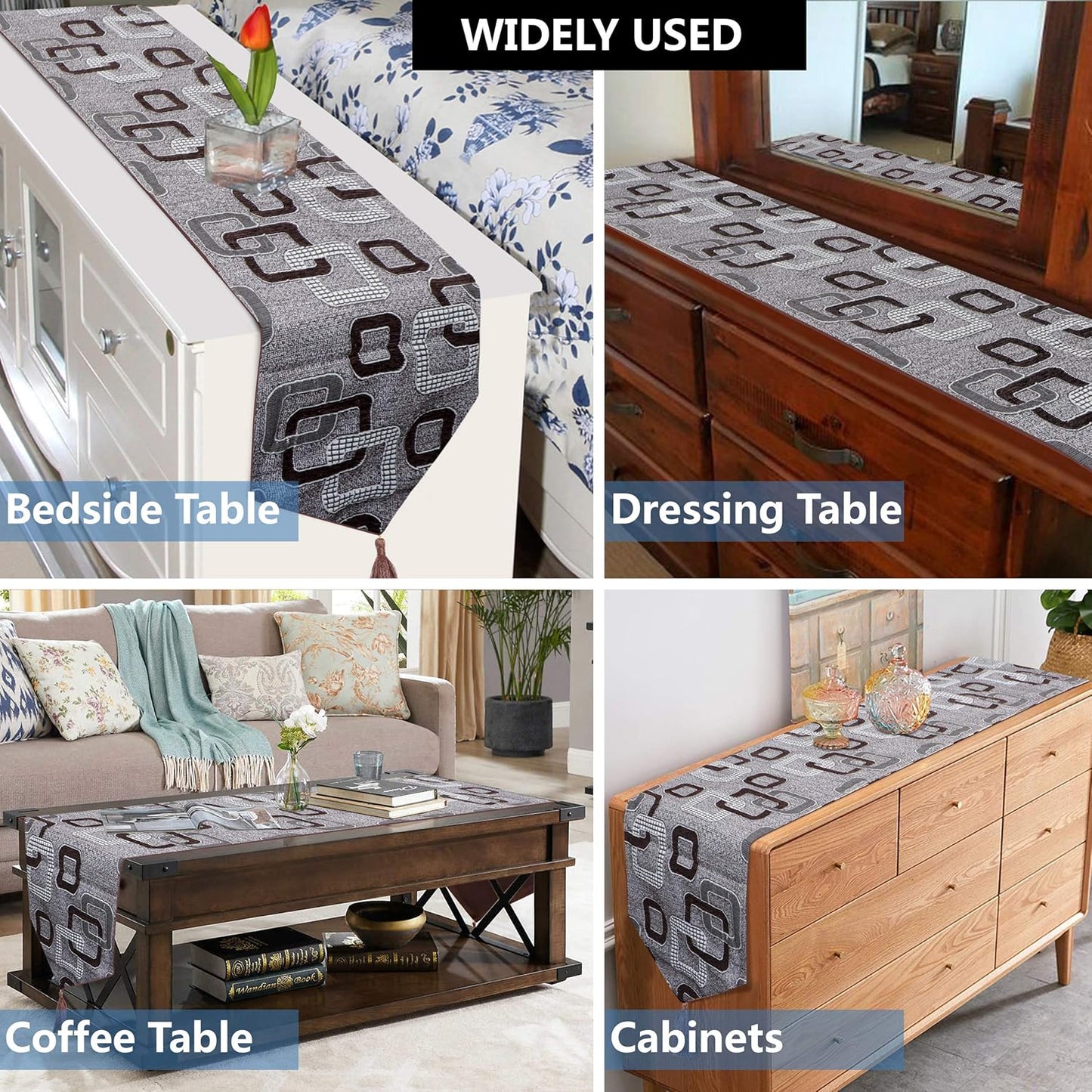 Elegant Jacquard Cotton Dining Table Runner with Tassels, Clover Design, 13x78 Inches (for 4/6 Seater) | Home Decor, Kitchen Linen