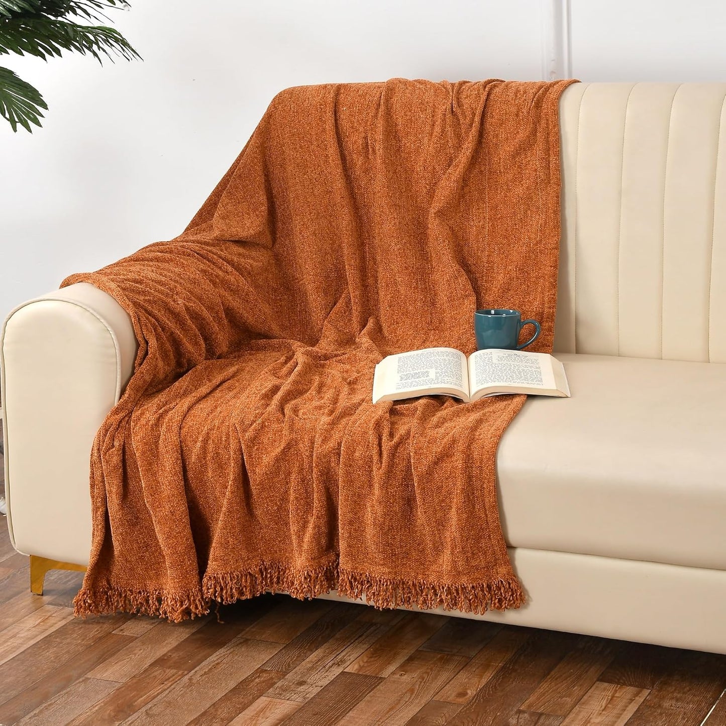 Rust Chenille-Style Throw Blanket – Polyester Waffle-Weave – Durable, 130x180 cm – Pack 1