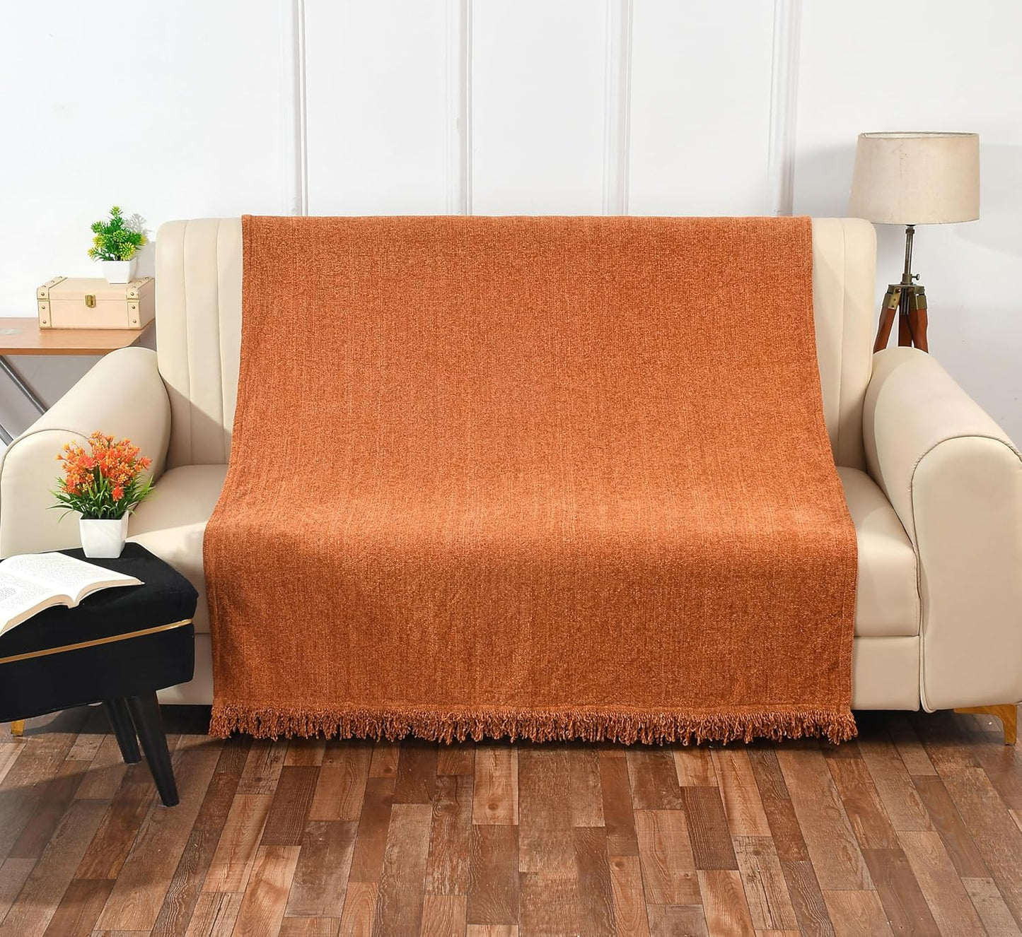 Rust Chenille-Style Throw Blanket – Polyester Waffle-Weave – Durable, 130x180 cm – Pack 1
