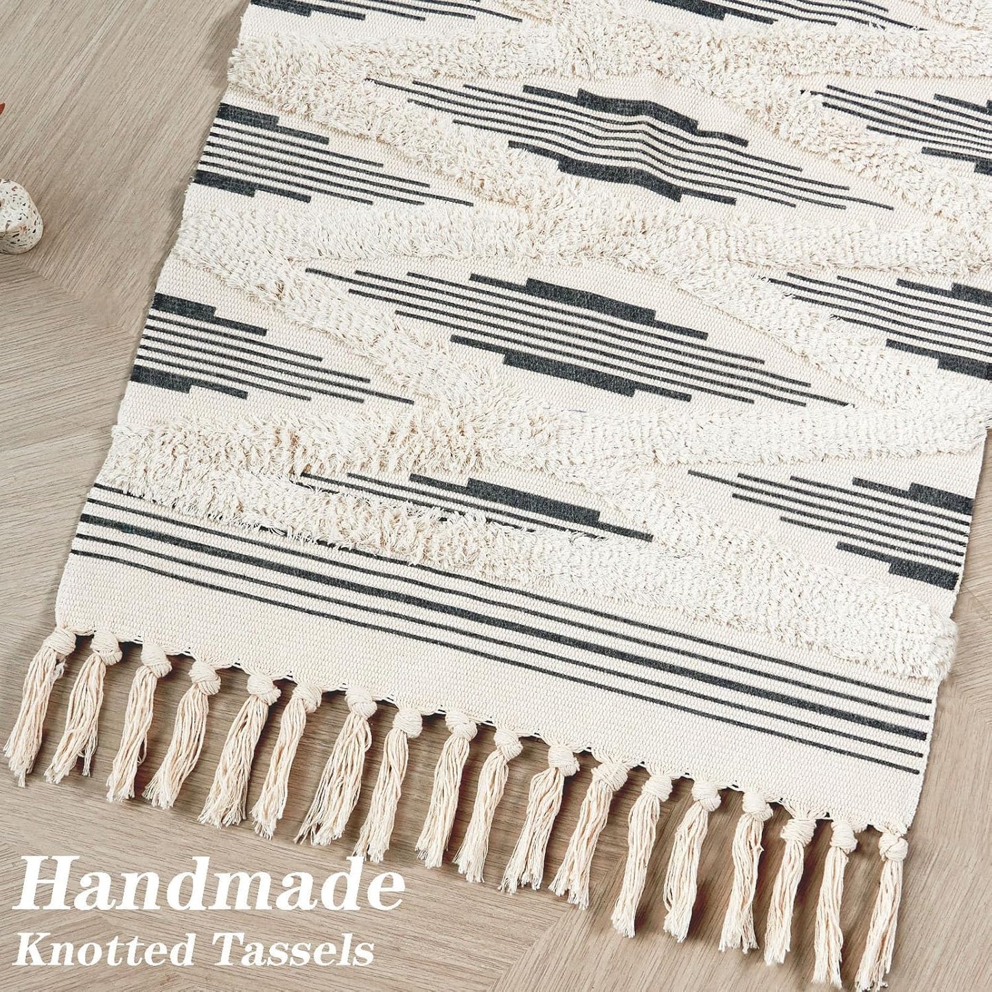 Modern Hand Woven 100% Cotton Zigzag Rug Runner 2x5 ft | Designer Carpet for Bedroom Living Room Floor Decor