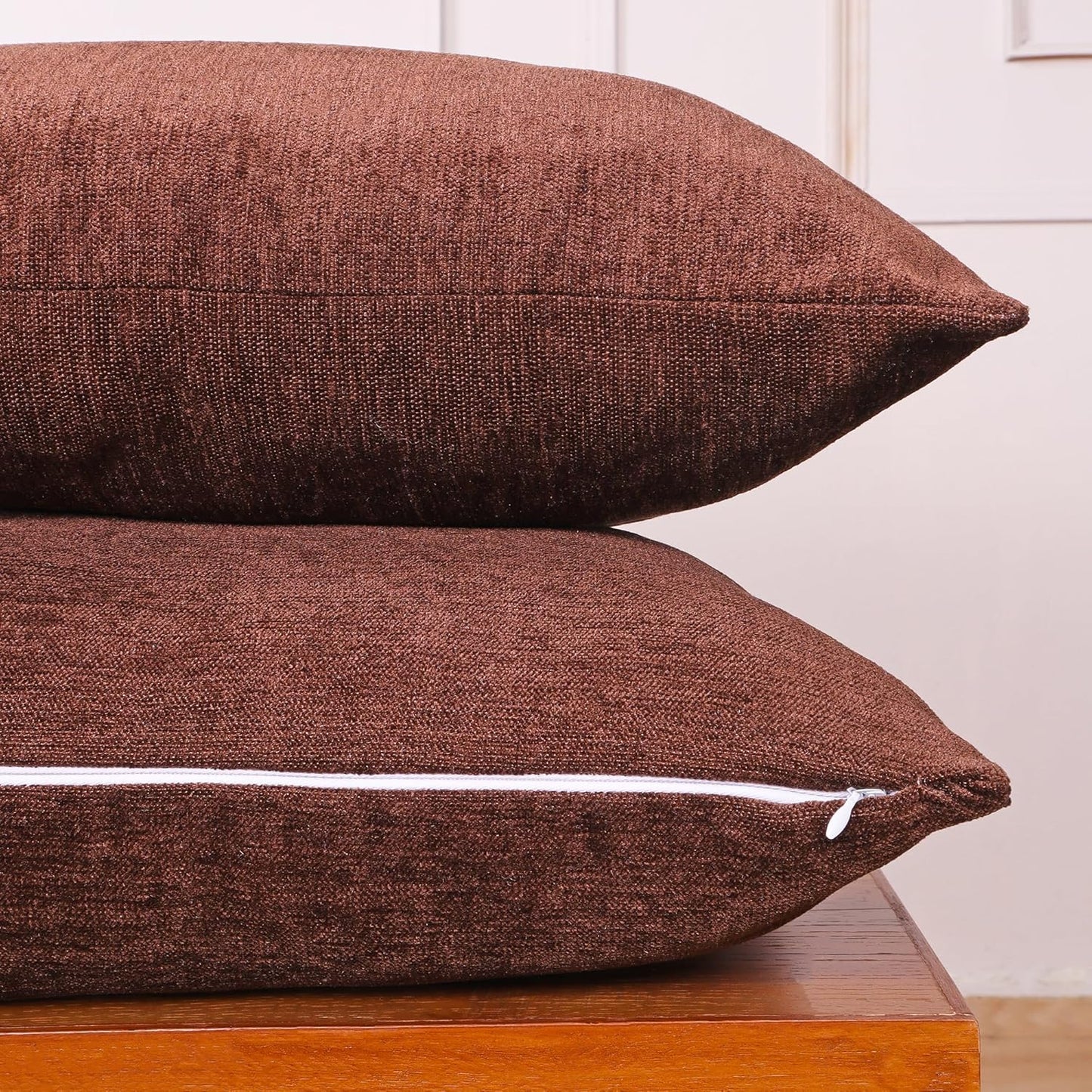 Soft Velvet Chenille Textured Cushion Covers Set of 2 (16x16) | Durable, Washable for Sofa, Couch, Bed, Home Decor