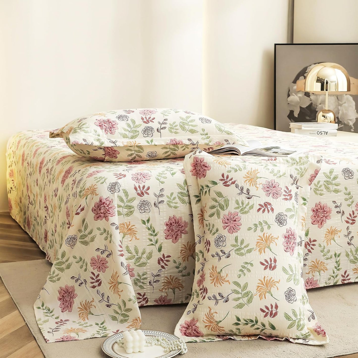 Ensemble de literie King Size - Coton nuage 300 fils/cm² - Motif floral 3 pièces