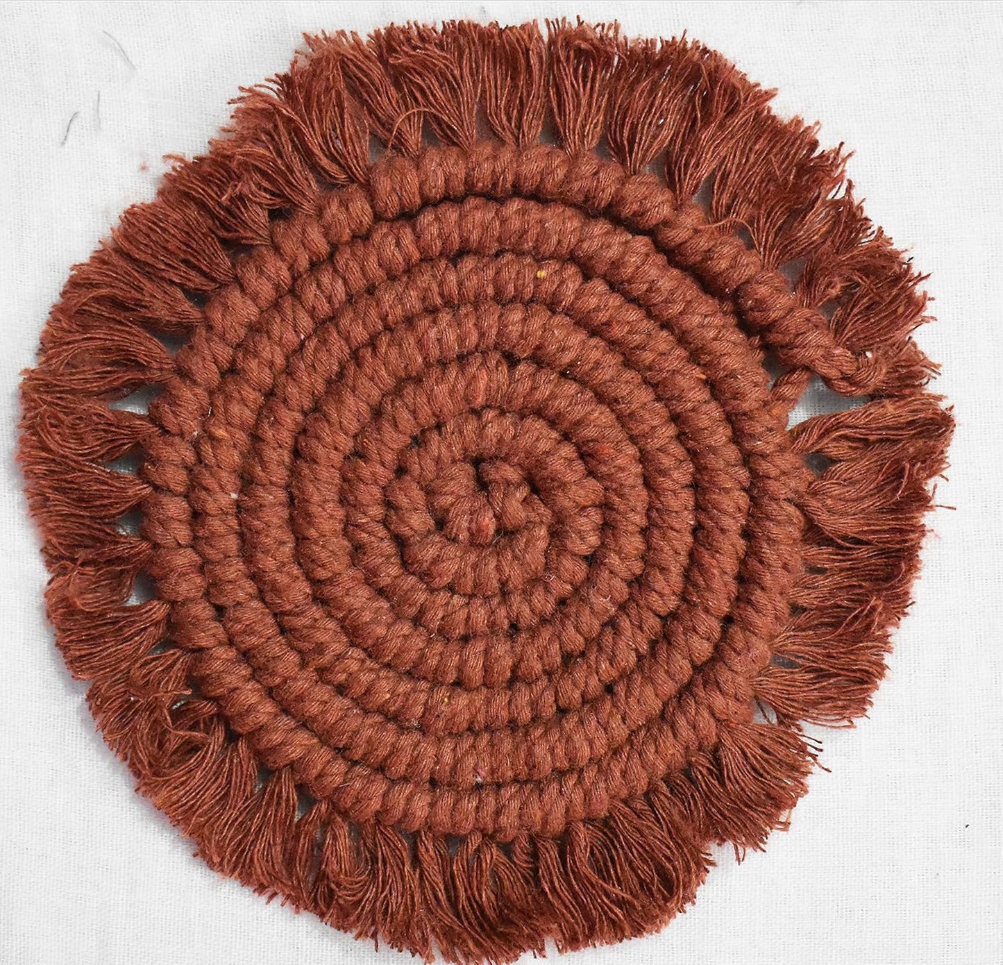 Brown Macrame Handwoven Cotton Coaster Set – 6" Diameter, 2-Pack