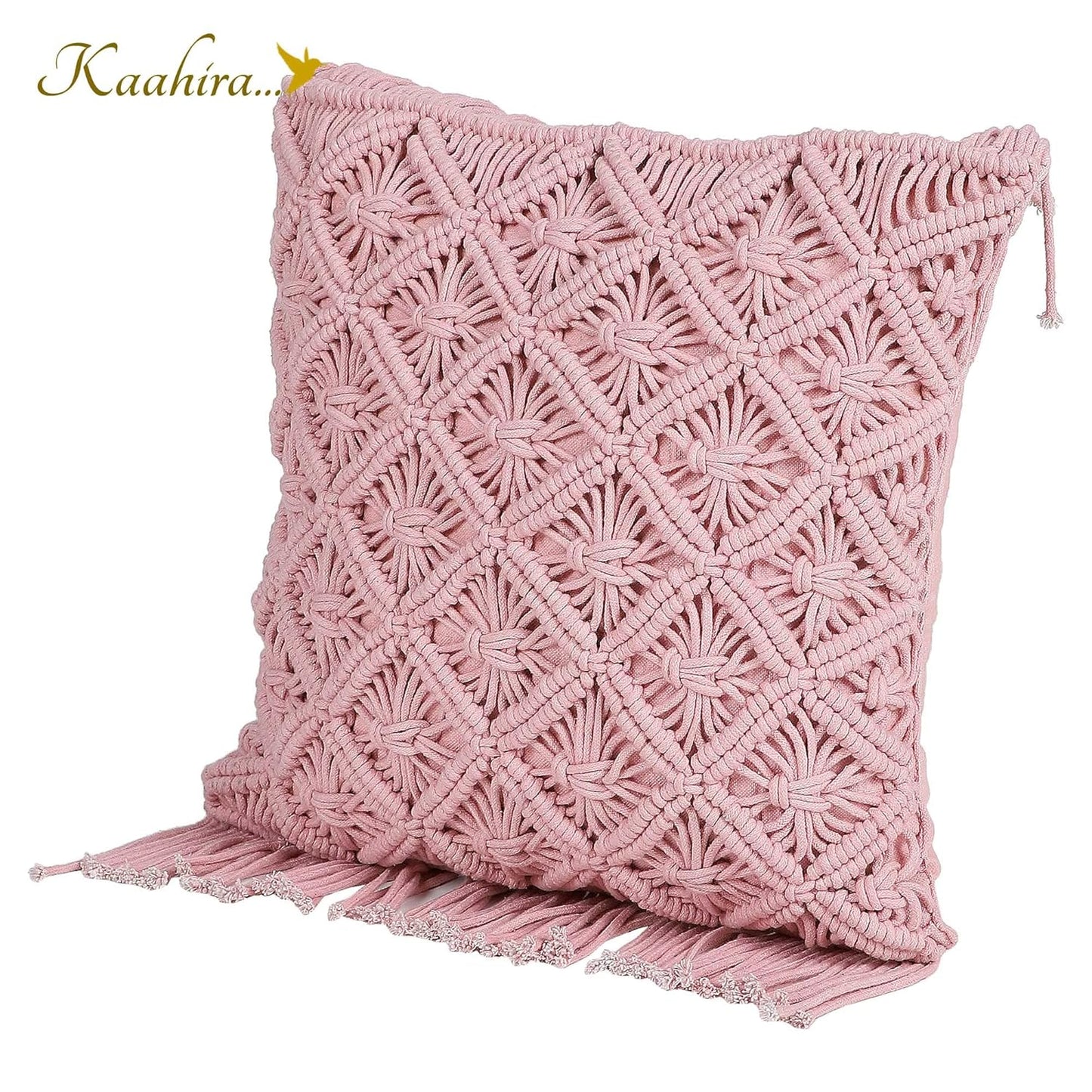 Cushion Cover – Handmade Macrame Style – Cotton Rope & Canvas – 16x16 Inch, Single