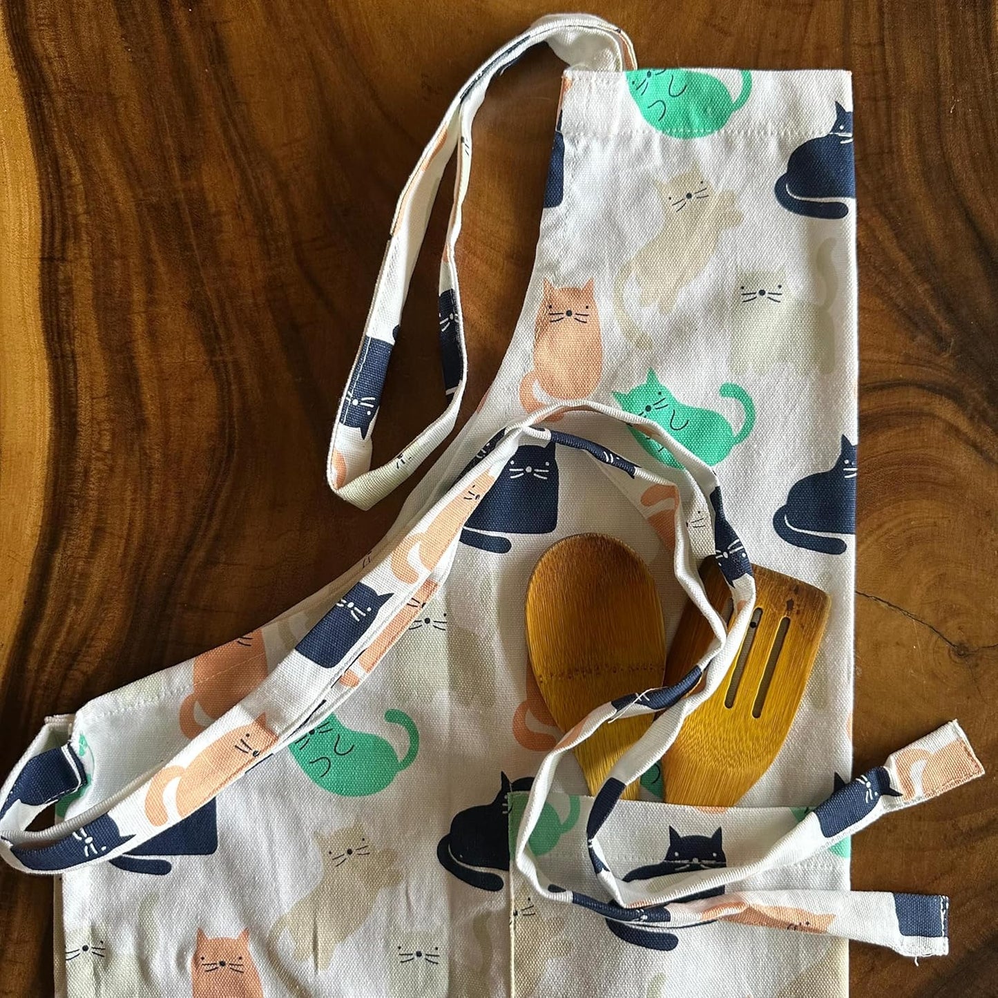 Ensemble de linge de cuisine à motif chat – 100 % coton, lavable en machine – Tablier, maniques, dessous de plat, 3 pièces